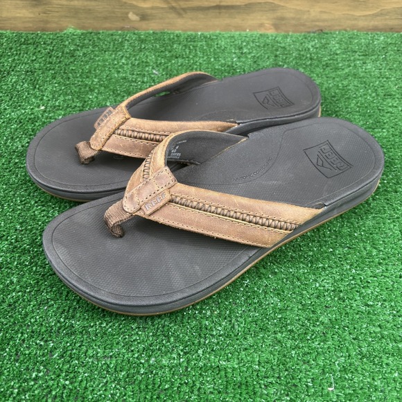 Reef Flip-Flop Men's Thong Sandals Brown Faux Leather Size‎ 8 Comfort Slippers - Picture 1 of 16